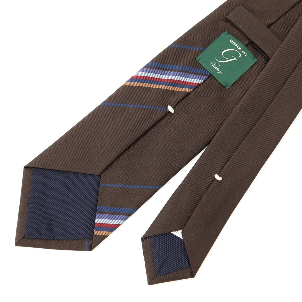 [New] GIERRE Panel Stripe Tri-Fold Silk Tie Dark Brown x Blue [BRW] [S/S/A/W] [Condition Rank N] [Men&