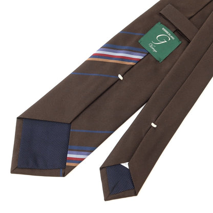 [New] GIERRE Panel Stripe Tri-Fold Silk Tie Dark Brown x Blue [BRW] [S/S/A/W] [Condition Rank N] [Men&