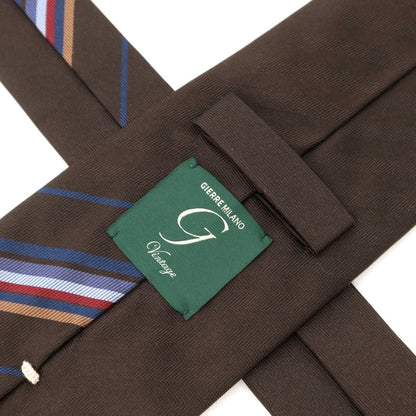 [New] GIERRE Panel Stripe Tri-Fold Silk Tie Dark Brown x Blue [BRW] [S/S/A/W] [Condition Rank N] [Men&