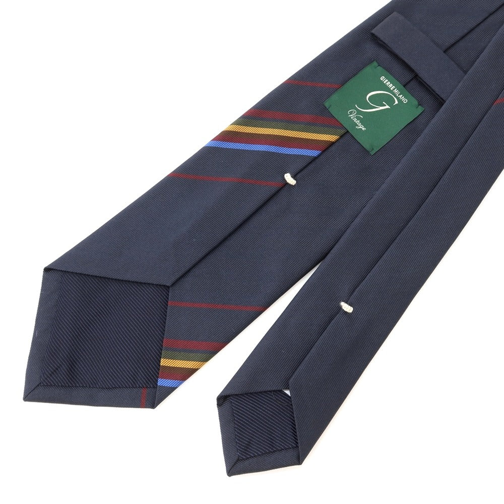 [New] GIERRE Panel Stripe Tri-Fold Silk Tie Navy x Bordeaux [NVY] [S/S/A/W] [Condition Rank N] [Men&