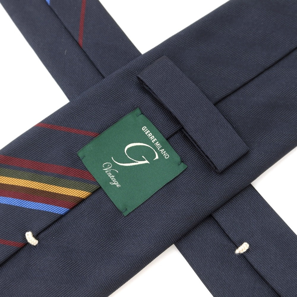 [New] GIERRE Panel Stripe Tri-Fold Silk Tie Navy x Bordeaux [NVY] [S/S/A/W] [Condition Rank N] [Men&