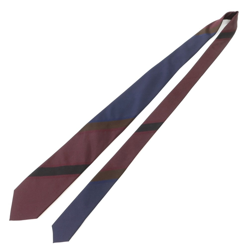 [New] GIERRE Panel Stripe Tri-Fold Silk Tie Bordeaux x Navy [RED] [S/S/A/W] [Condition Rank N] [Men&