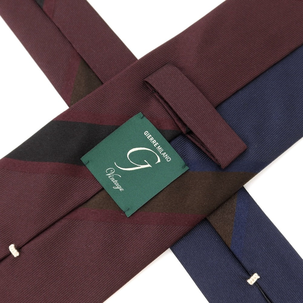 [New] GIERRE Panel Stripe Tri-Fold Silk Tie Bordeaux x Navy [RED] [S/S/A/W] [Condition Rank N] [Men&