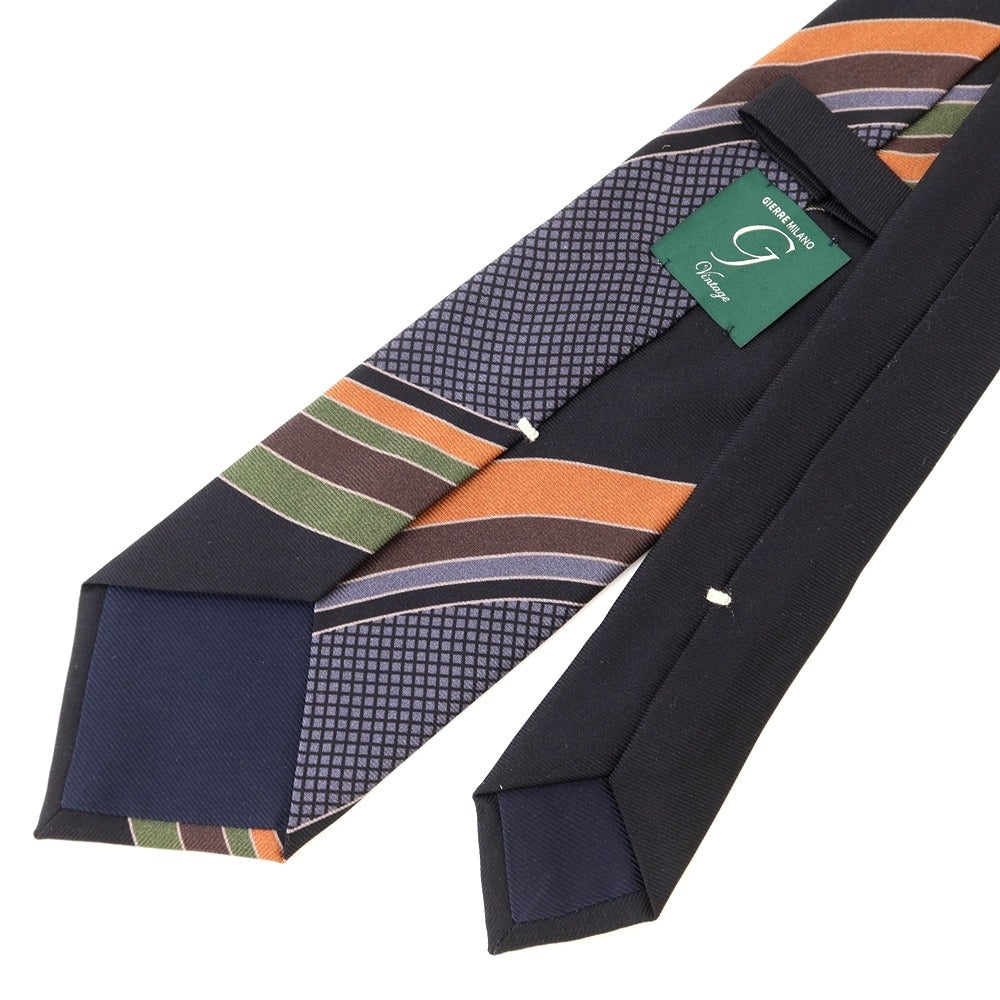 [New Outlet] GIERRE Panel Print Tri-Fold Silk Tie Black x Grey [BLK] [S/S/A/W] [Condition Rank N-] [Men&