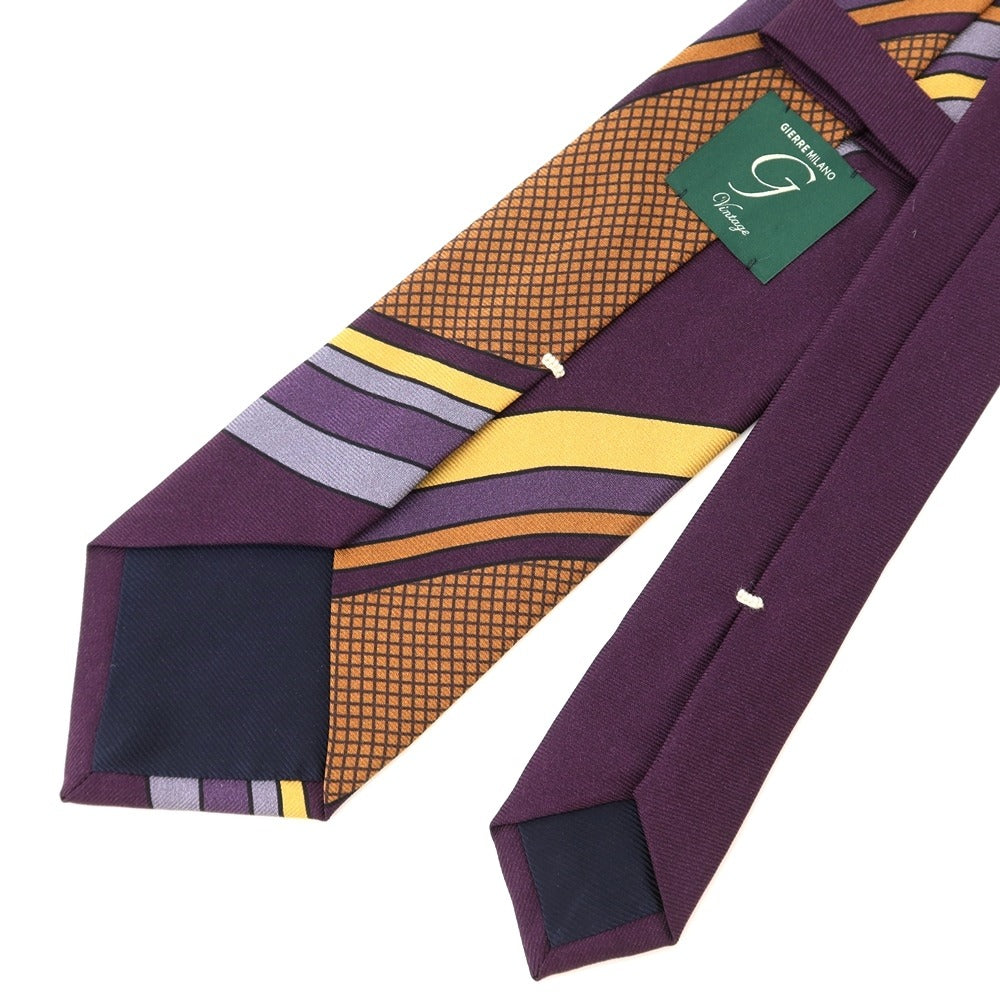 [New] GIERRE Panel Print Tri-Fold Silk Tie Purple x Light Brown [PUP] [S/S/A/W] [Condition Rank N] [Men&