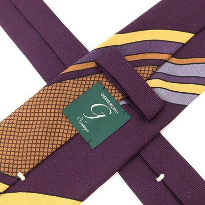 [New] GIERRE Panel Print Tri-Fold Silk Tie Purple x Light Brown [PUP] [S/S/A/W] [Condition Rank N] [Men&