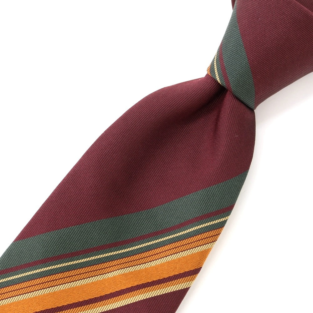 [New] GIERRE Striped 3-fold Silk Tie Bordeaux x Green [RED] [S/S/A/W] [Condition Rank N] [Men&