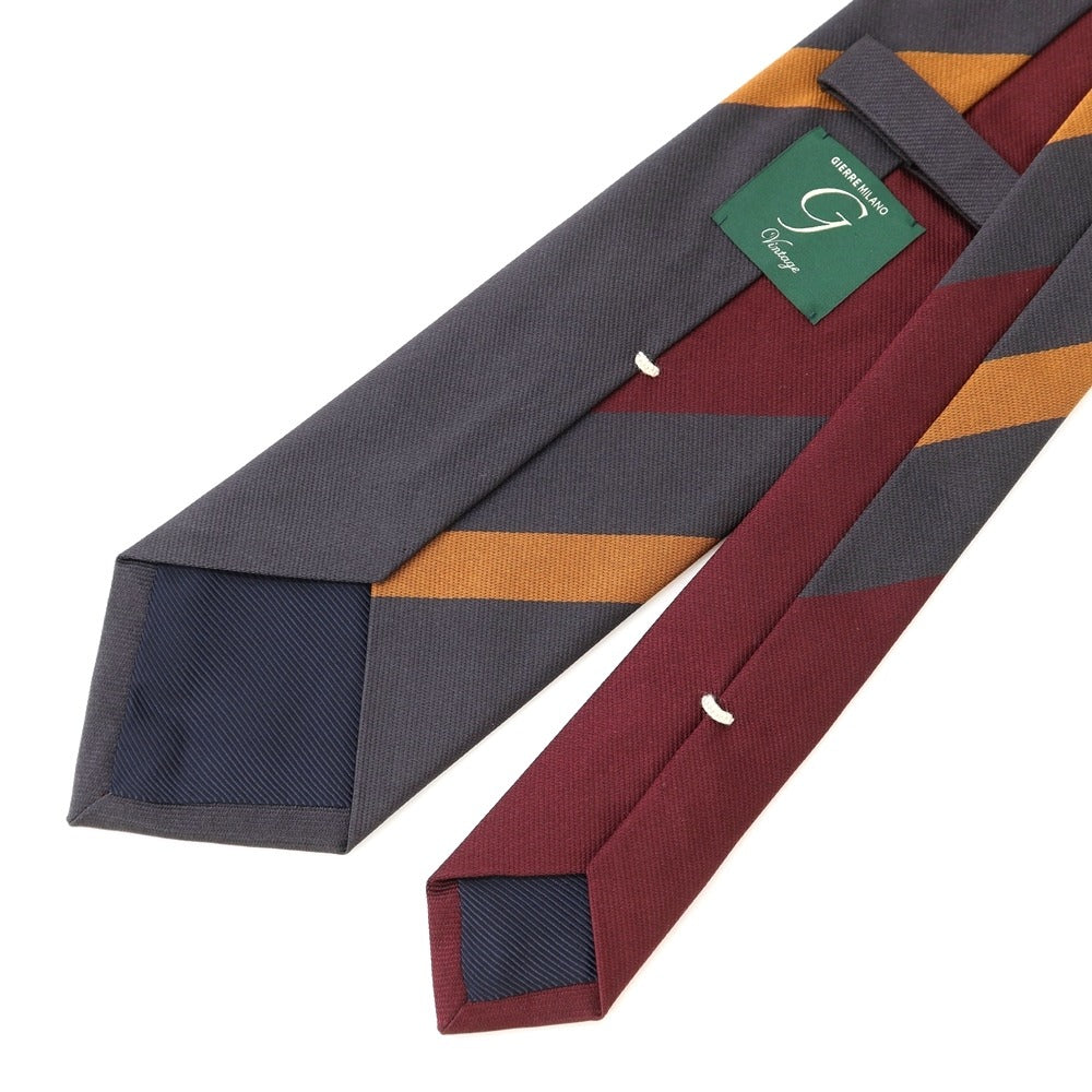 [New] GIERRE Panel Stripe Tri-Fold Cotton Silk Tie Bordeaux x Dark Gray [RED] [S/S/A/W] [Condition Rank N] [Men&