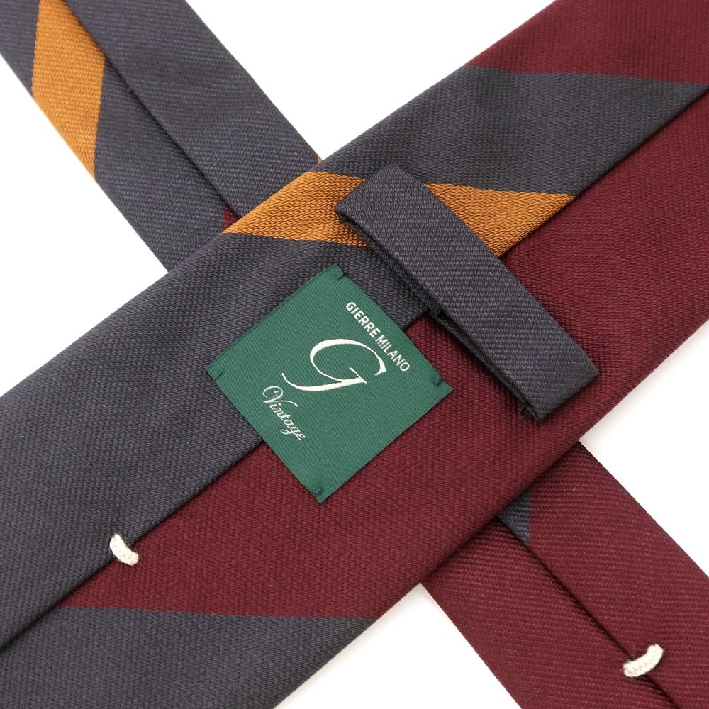 [New] GIERRE Panel Stripe Tri-Fold Cotton Silk Tie Bordeaux x Dark Gray [RED] [S/S/A/W] [Condition Rank N] [Men&