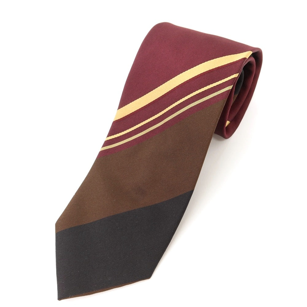 [New] GIERRE Panel Stripe Tri-Fold Silk Tie Bordeaux x Brown [RED] [S/S/A/W] [Condition Rank N] [Men&