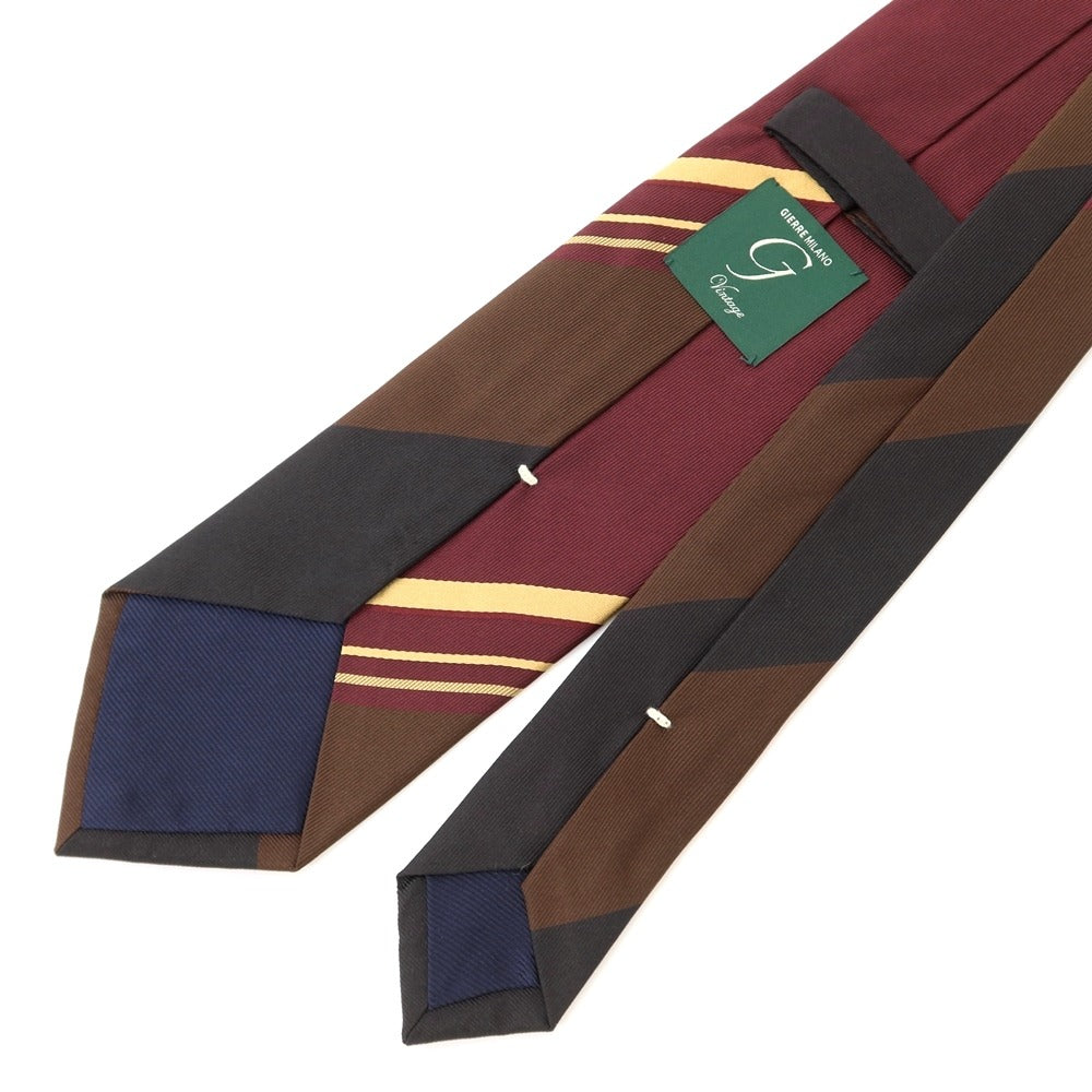 [New] GIERRE Panel Stripe Tri-Fold Silk Tie Bordeaux x Brown [RED] [S/S/A/W] [Condition Rank N] [Men&