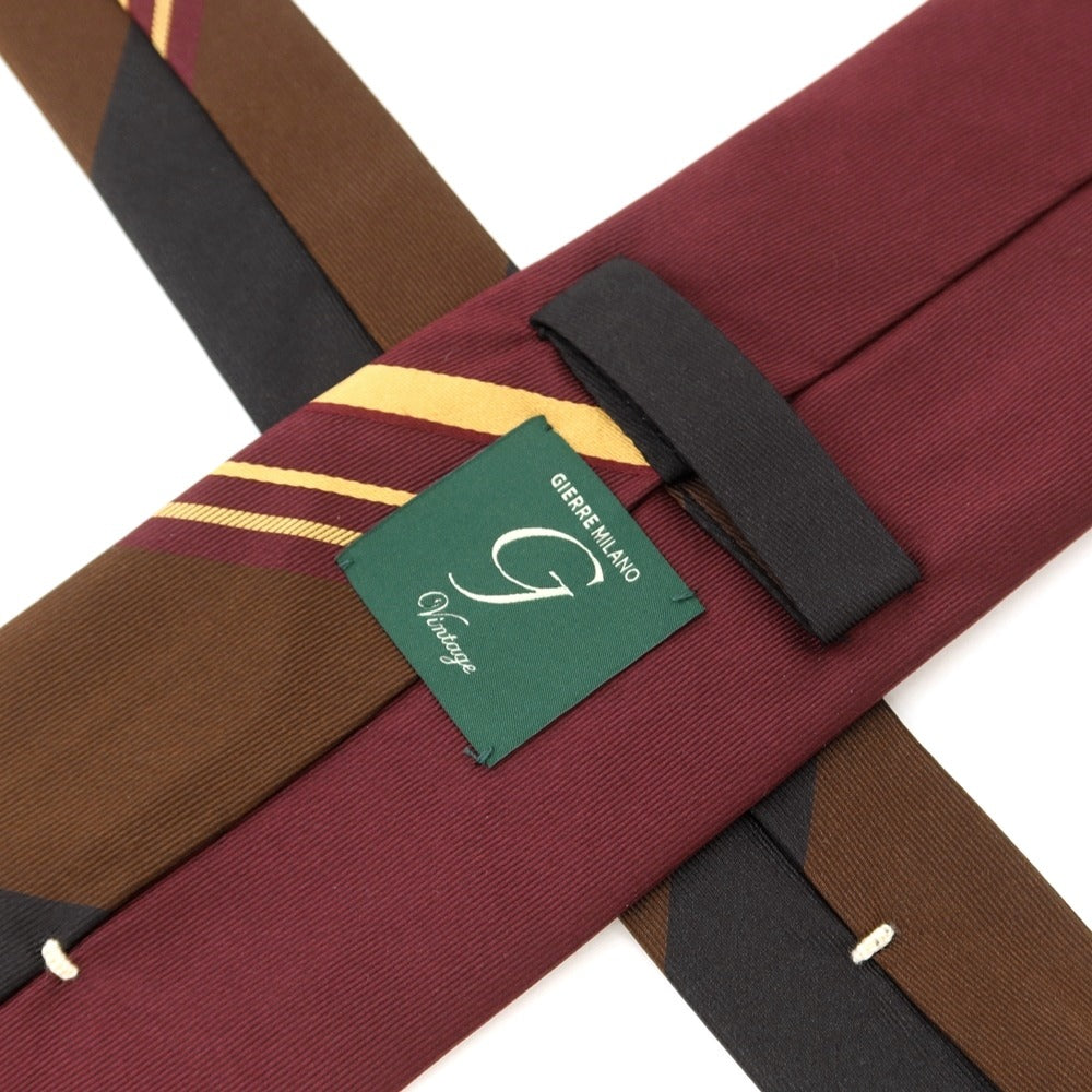 [New] GIERRE Panel Stripe Tri-Fold Silk Tie Bordeaux x Brown [RED] [S/S/A/W] [Condition Rank N] [Men&