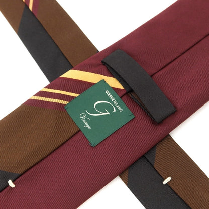 [New] GIERRE Panel Stripe Tri-Fold Silk Tie Bordeaux x Brown [RED] [S/S/A/W] [Condition Rank N] [Men&