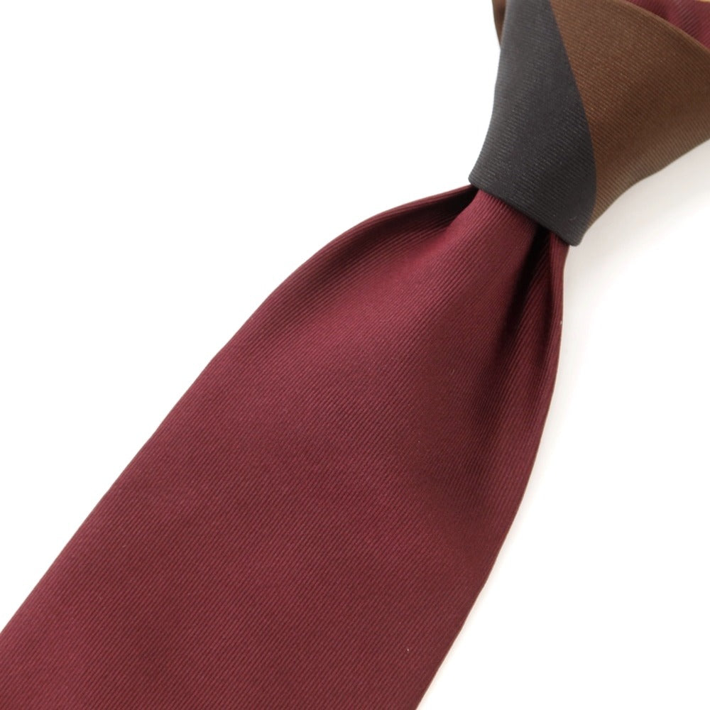 [New] GIERRE Panel Stripe Tri-Fold Silk Tie Bordeaux x Brown [RED] [S/S/A/W] [Condition Rank N] [Men&