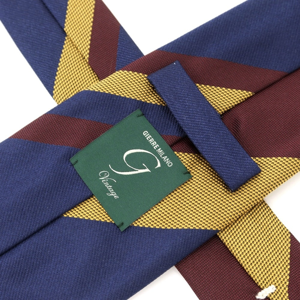 [New] GIERRE Panel Stripe Tri-Fold Silk Tie Navy x Bordeaux [NVY] [S/S/A/W] [Condition Rank N] [Men&