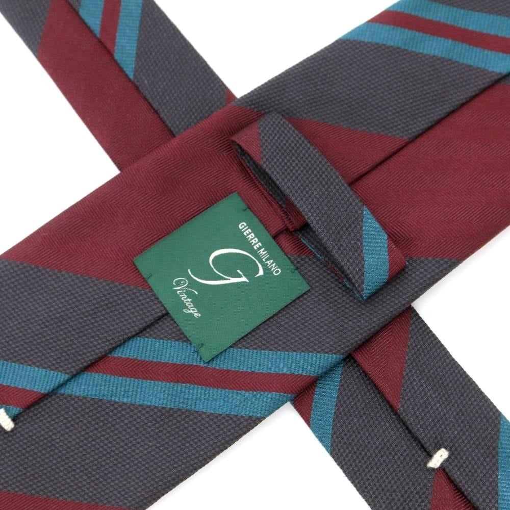 [New] GIERRE Striped 3-fold Silk Tie Bordeaux x Dark Gray [RED] [S/S/A/W] [Condition Rank N] [Men&