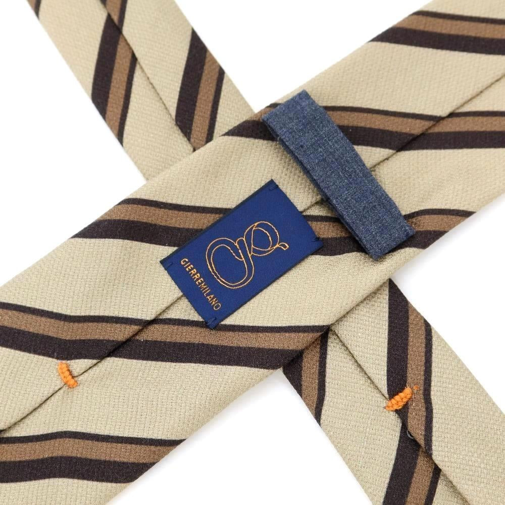 [New Outlet] GIERRE Striped Print Tri-Fold Silk Tie Beige x Brown [BEI] [S/S/A/W] [Condition Rank N-] [Men&