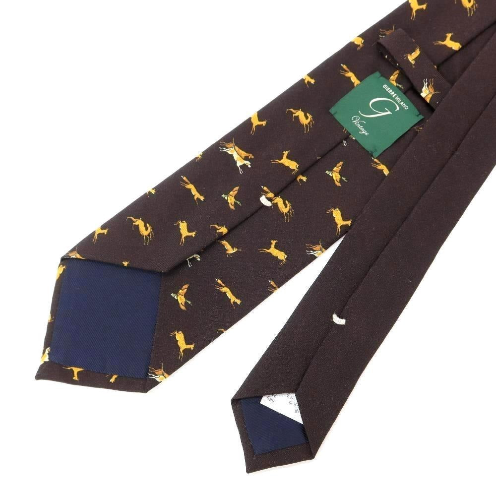 [New] GIERRE Animal Pattern Panel Print Tri-Fold Wool Silk Tie Black Brown [BRW] [A/W] [Condition Rank N] [Men&