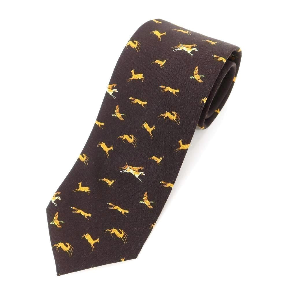 [New Outlet] GIERRE Animal Pattern Panel Print Tri-Fold Wool Silk Tie Black Brown [BRW] [A/W] [Condition Rank N-] [Men&