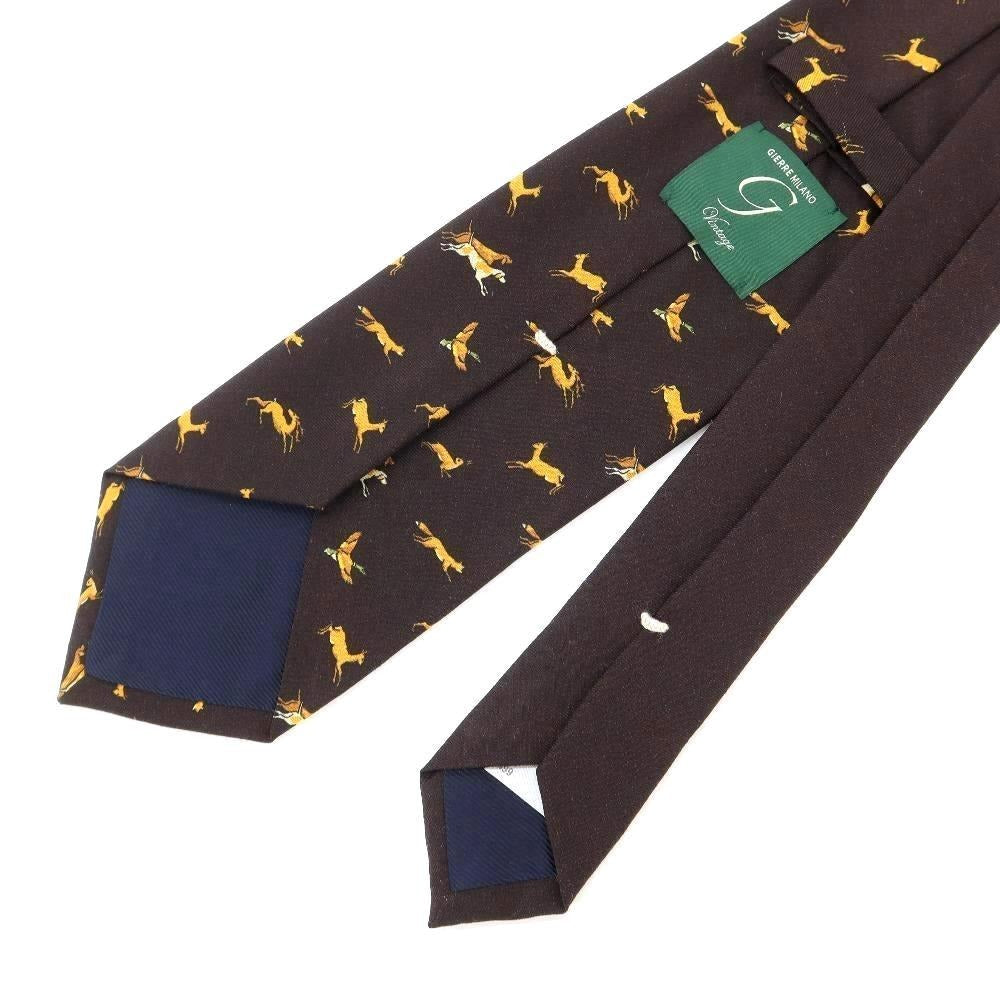 [New Outlet] GIERRE Animal Pattern Panel Print Tri-Fold Wool Silk Tie Black Brown [BRW] [A/W] [Condition Rank N-] [Men&