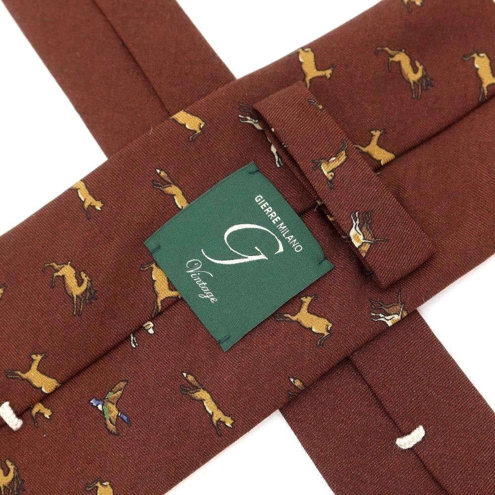 [New] GIERRE Animal Pattern Panel Print Tri-Fold Wool Silk Tie Brown [BRW] [A/W] [Condition Rank N] [Men&