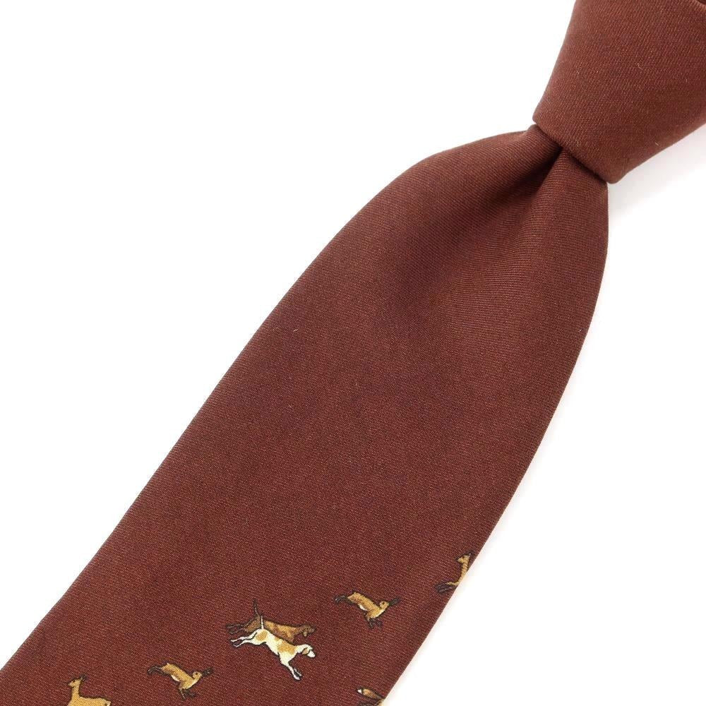 [New] GIERRE Animal Pattern Panel Print Tri-Fold Wool Silk Tie Brown [BRW] [A/W] [Condition Rank N] [Men&