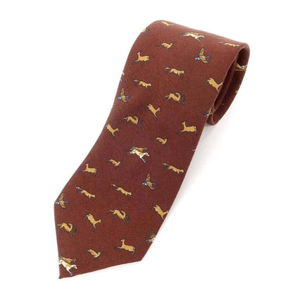 [New Outlet] GIERRE Animal Pattern Panel Print Tri-Fold Wool Silk Tie Brown [BRW] [A/W] [Condition Rank N-] [Men&