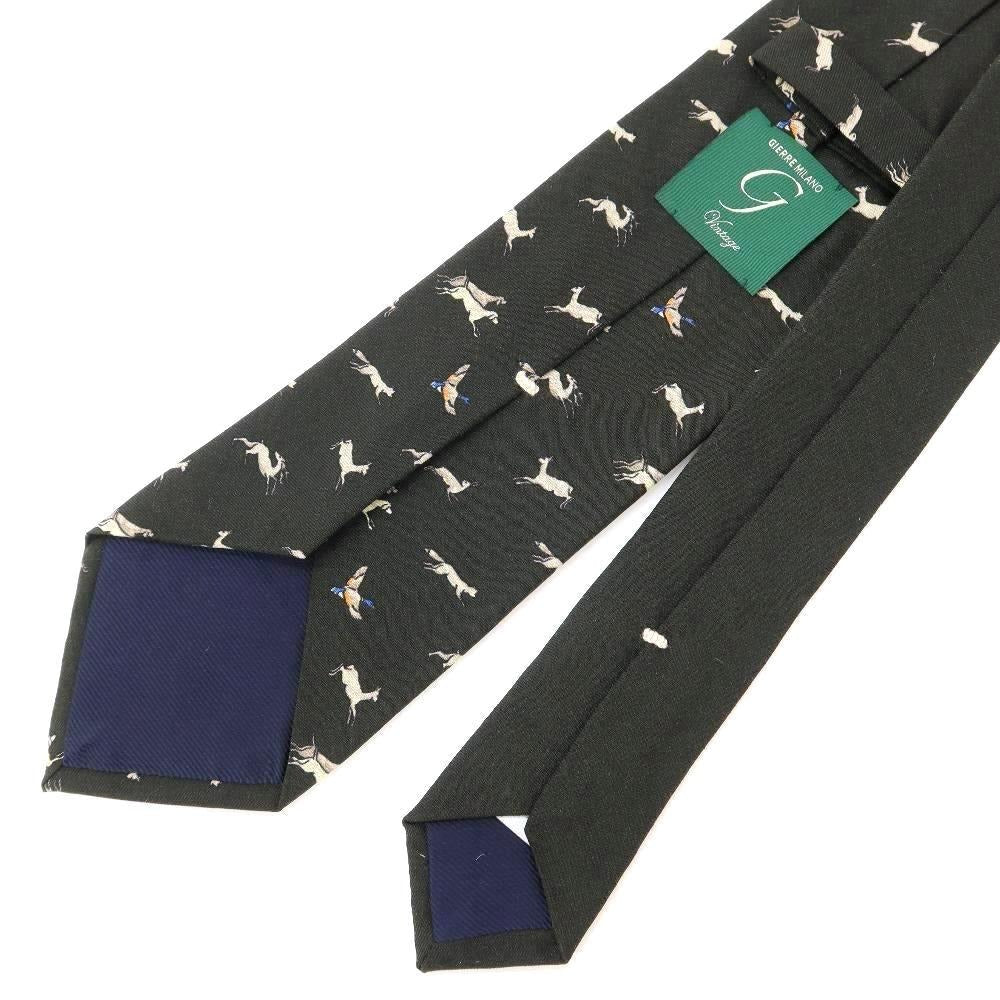 [New] GIERRE Animal Pattern Panel Print Tri-Fold Wool Silk Tie Dark Green [GRN] [A/W] [Condition Rank N] [Men&