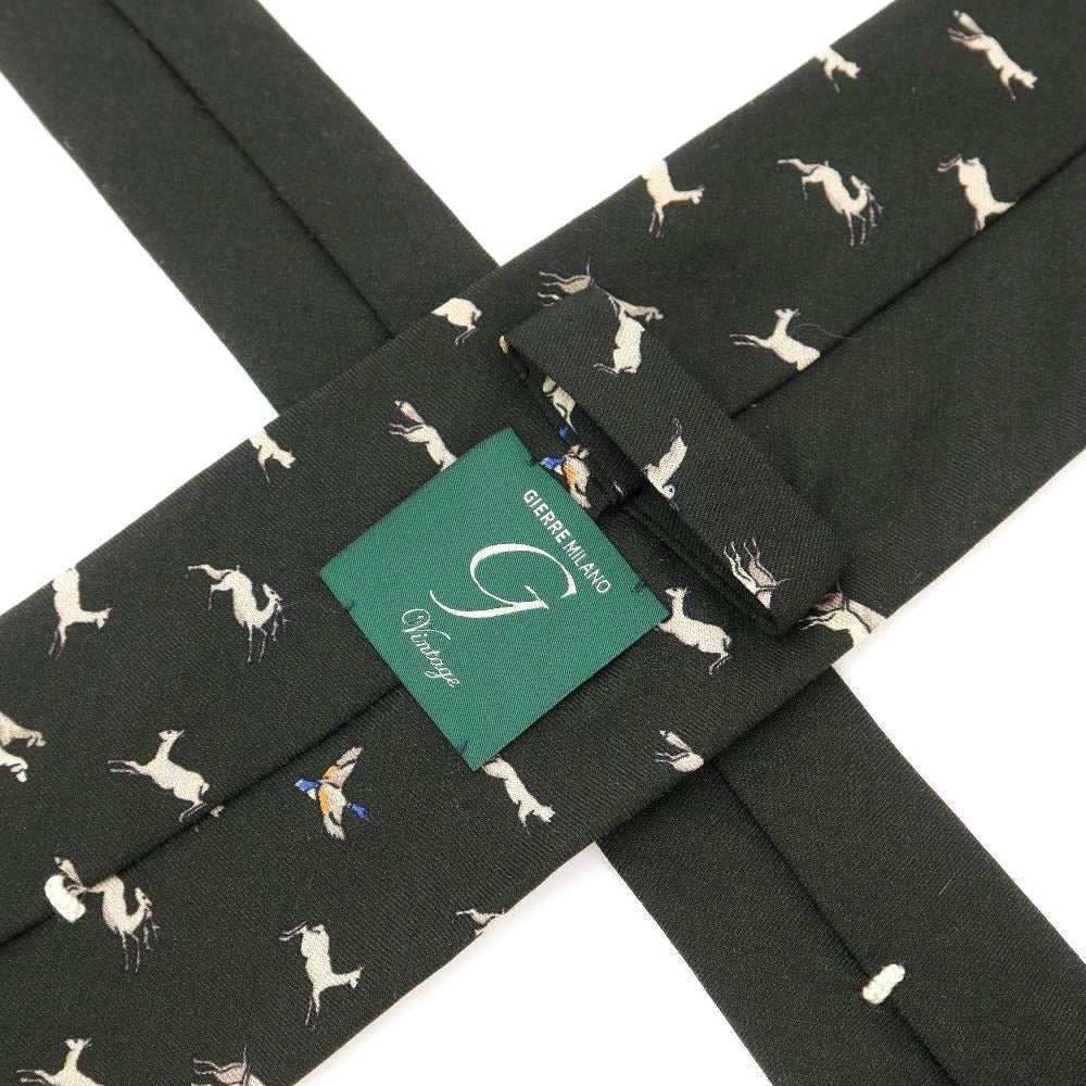 [New] GIERRE Animal Pattern Panel Print Tri-Fold Wool Silk Tie Dark Green [GRN] [A/W] [Condition Rank N] [Men&