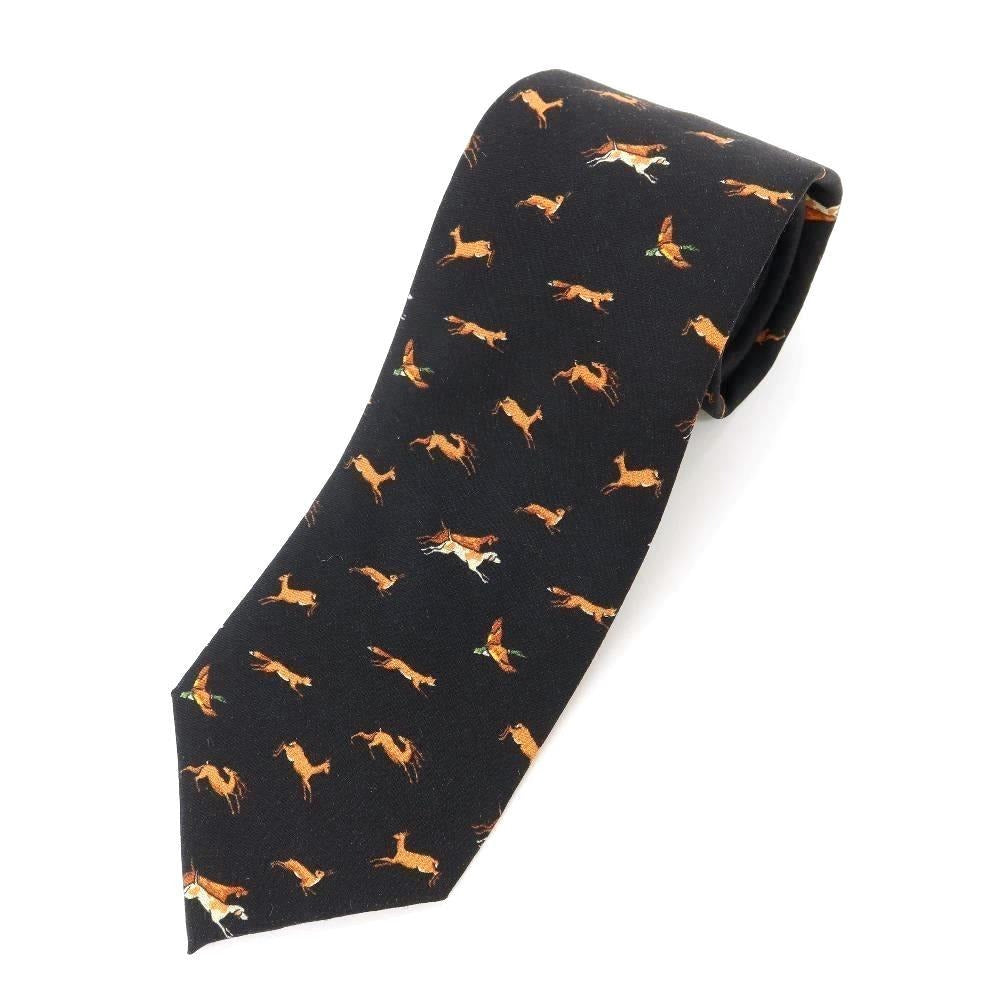 [New] GIERRE Animal Pattern Panel Print Tri-Fold Wool Silk Tie Black [BLK] [A/W] [Condition Rank N] [Men&