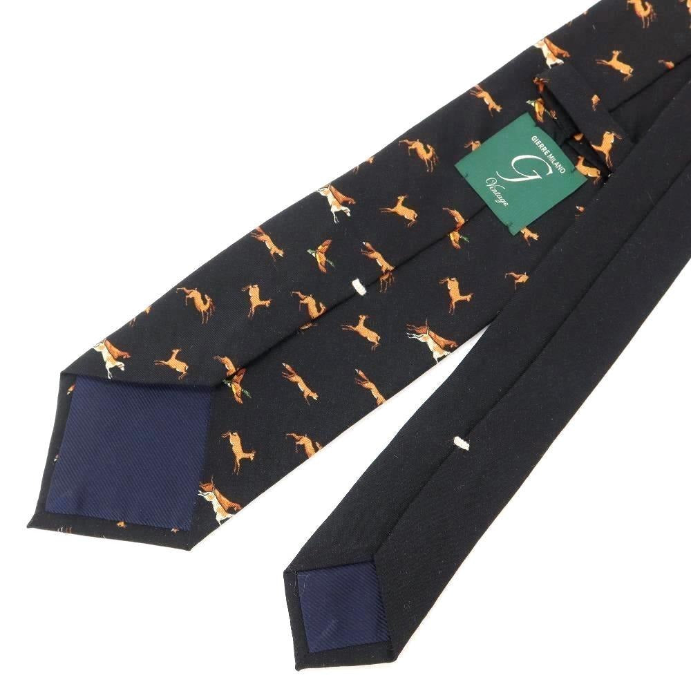 [New] GIERRE Animal Pattern Panel Print Tri-Fold Wool Silk Tie Black [BLK] [A/W] [Condition Rank N] [Men&