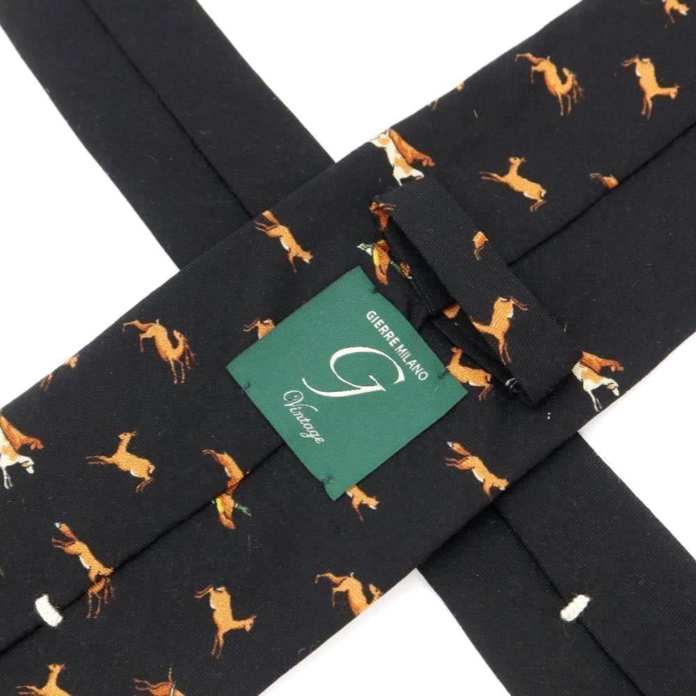 [New] GIERRE Animal Pattern Panel Print Tri-Fold Wool Silk Tie Black [BLK] [A/W] [Condition Rank N] [Men&