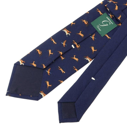 [New] GIERRE Animal Pattern Panel Print Tri-Fold Wool Silk Tie Navy [NVY] [A/W] [Condition Rank N] [Men&