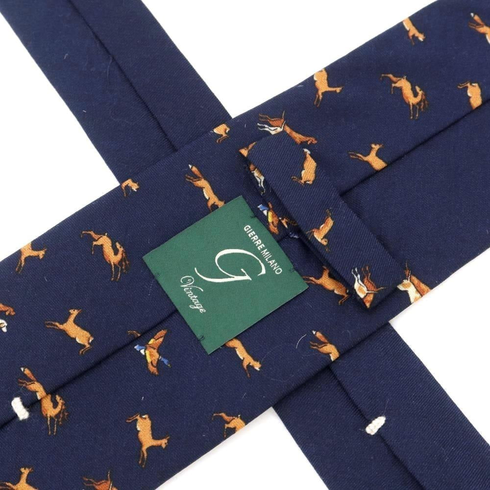 [New] GIERRE Animal Pattern Panel Print Tri-Fold Wool Silk Tie Navy [NVY] [A/W] [Condition Rank N] [Men&