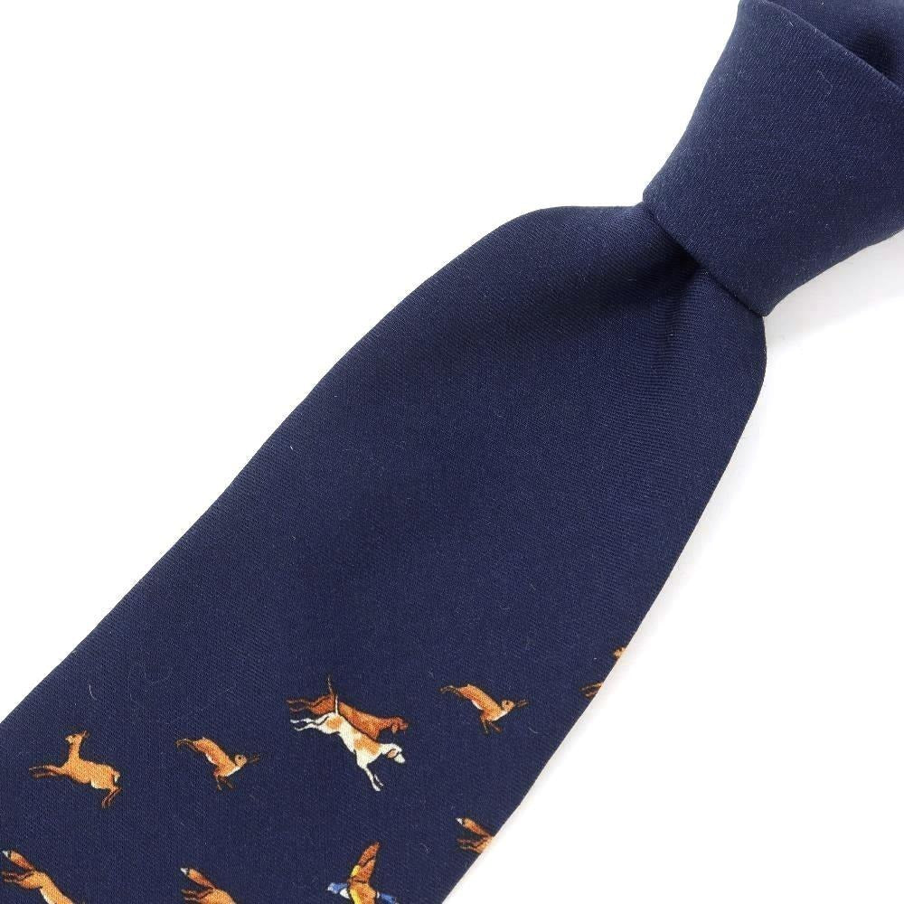 [New] GIERRE Animal Pattern Panel Print Tri-Fold Wool Silk Tie Navy [NVY] [A/W] [Condition Rank N] [Men&