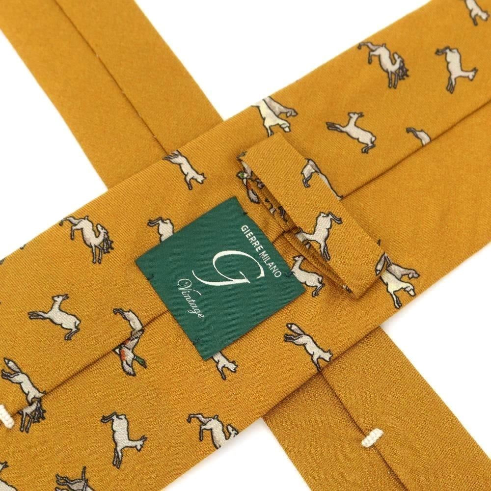 [New] GIERRE Animal Pattern Panel Print Tri-Fold Wool Silk Tie Mustard [YEL] [A/W] [Condition Rank N] [Men&