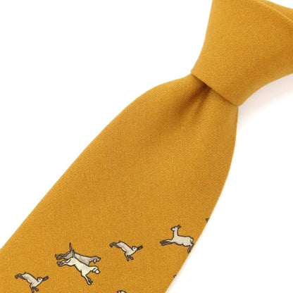 [New] GIERRE Animal Pattern Panel Print Tri-Fold Wool Silk Tie Mustard [YEL] [A/W] [Condition Rank N] [Men&