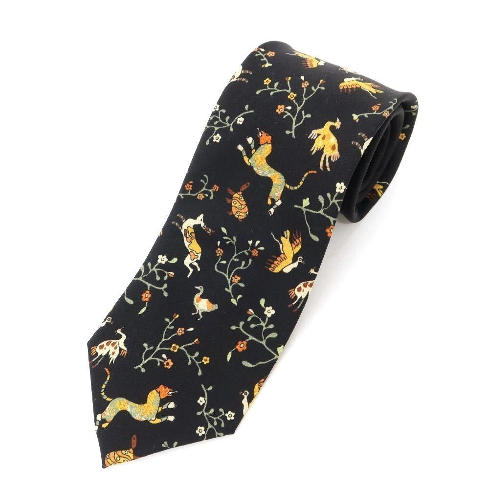 [New] GIERRE Flora and Fauna Panel Print Tri-Fold Wool Silk Tie Black [BLK] [A/W] [Condition Rank N] [Men&