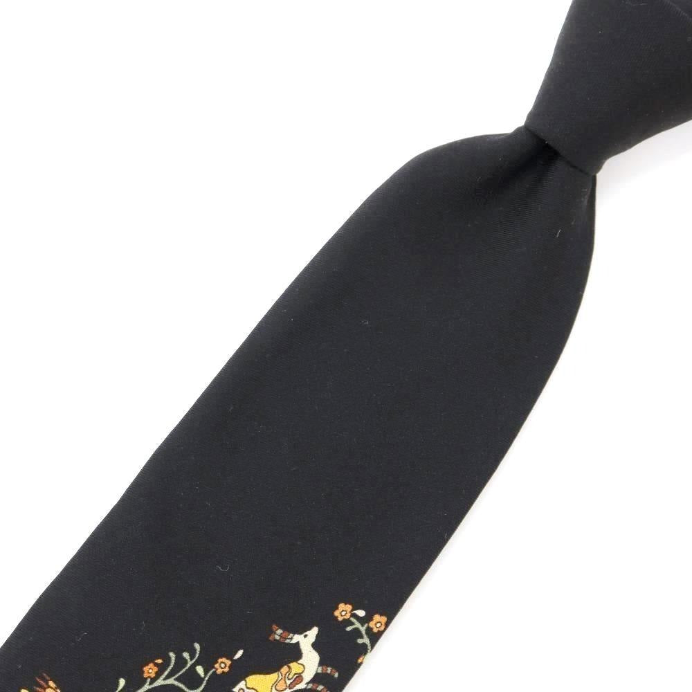 [New] GIERRE Flora and Fauna Panel Print Tri-Fold Wool Silk Tie Black [BLK] [A/W] [Condition Rank N] [Men&