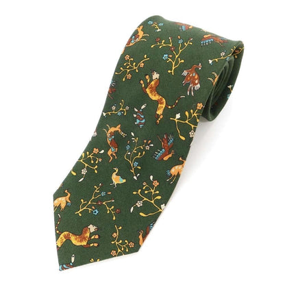 [New] GIERRE Flora and Fauna Panel Print Tri-Fold Wool Silk Tie Dark Green [GRN] [A/W] [Condition Rank N] [Men&