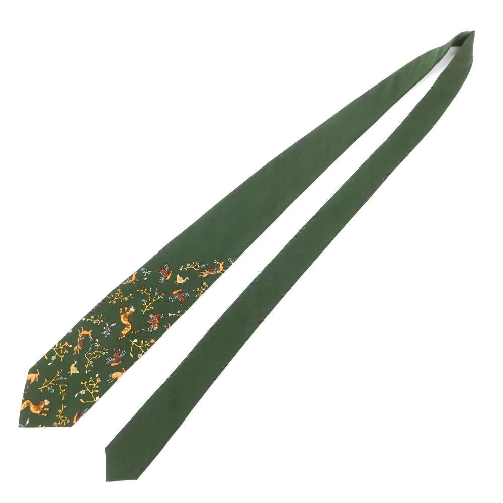 [New] GIERRE Flora and Fauna Panel Print Tri-Fold Wool Silk Tie Dark Green [GRN] [A/W] [Condition Rank N] [Men&