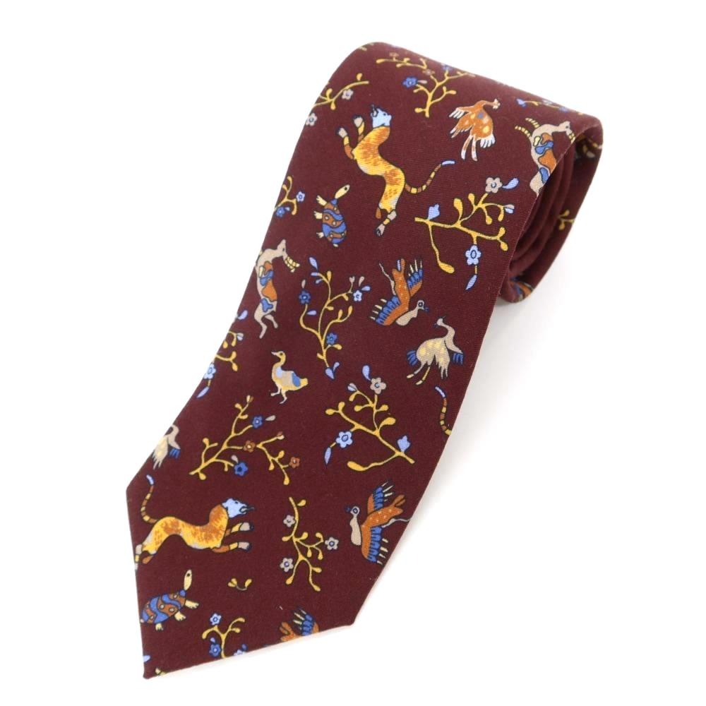 [New] GIERRE Flora and Fauna Panel Print Tri-Fold Wool Silk Tie Bordeaux [RED] [A/W] [Condition Rank N] [Men&