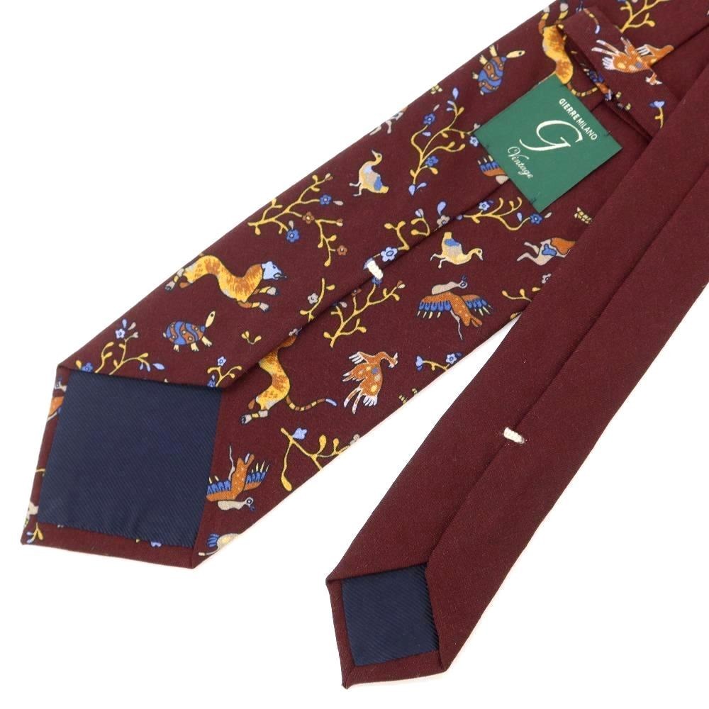 [New] GIERRE Flora and Fauna Panel Print Tri-Fold Wool Silk Tie Bordeaux [RED] [A/W] [Condition Rank N] [Men&