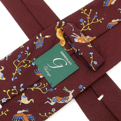 [New] GIERRE Flora and Fauna Panel Print Tri-Fold Wool Silk Tie Bordeaux [RED] [A/W] [Condition Rank N] [Men&