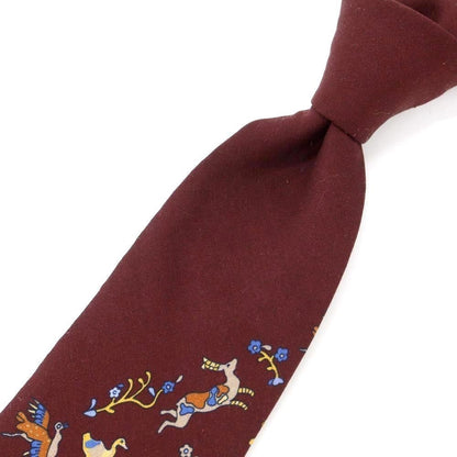 [New] GIERRE Flora and Fauna Panel Print Tri-Fold Wool Silk Tie Bordeaux [RED] [A/W] [Condition Rank N] [Men&