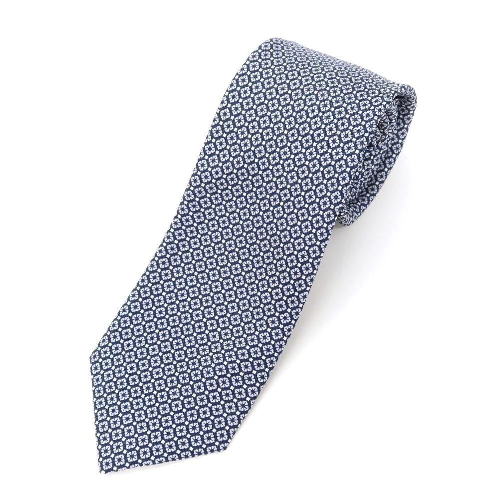 【新品】ジエレ GIERRE 小紋 プリント 3つ折り シルク ネクタイ ネイビーxライトグレー【NVY】【S/S/A/W】【状態ランクN】【メンズ】【769179】