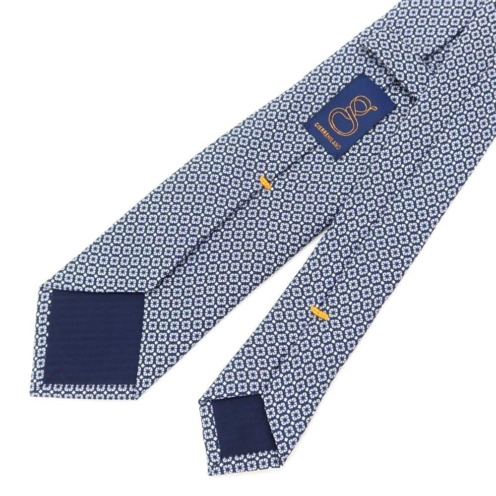 【新品】ジエレ GIERRE 小紋 プリント 3つ折り シルク ネクタイ ネイビーxライトグレー【NVY】【S/S/A/W】【状態ランクN】【メンズ】【769179】