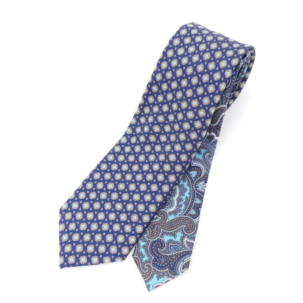 [New] GIERRE Komon x Paisley Print Tri-Fold Silk Tie Light Navy x Taupe [NVY] [S/S/A/W] [Condition Rank N] [Men&
