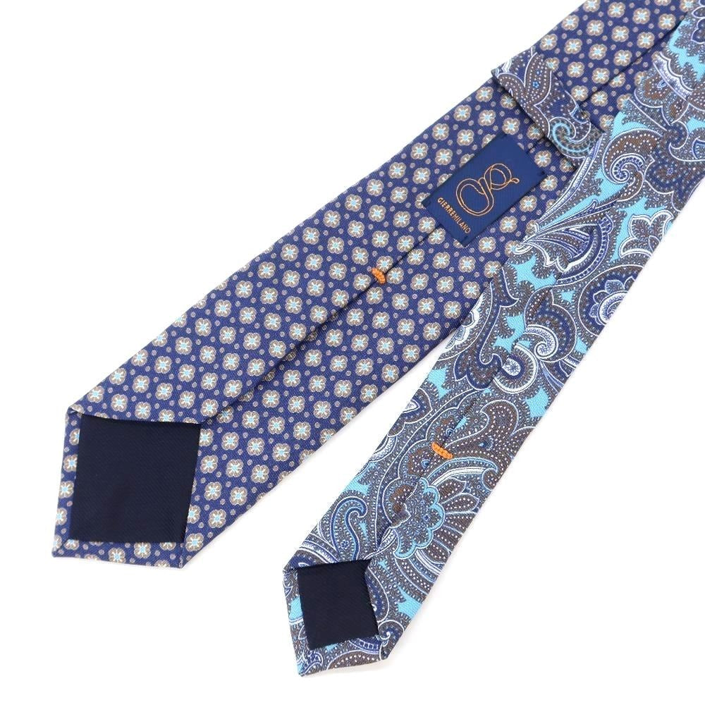 [New] GIERRE Komon x Paisley Print Tri-Fold Silk Tie Light Navy x Taupe [NVY] [S/S/A/W] [Condition Rank N] [Men&