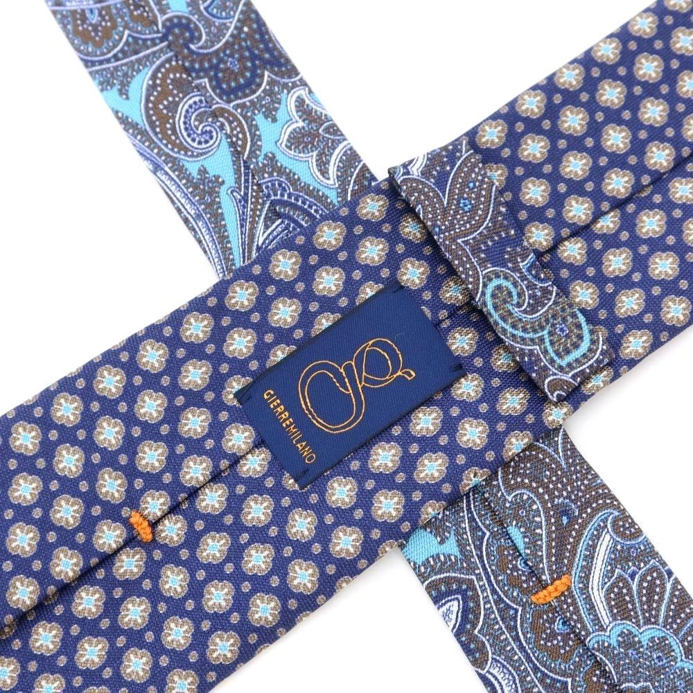 [New] GIERRE Komon x Paisley Print Tri-Fold Silk Tie Light Navy x Taupe [NVY] [S/S/A/W] [Condition Rank N] [Men&